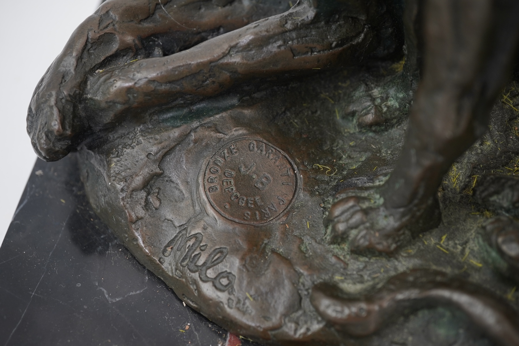 Miguel Fernando Lopez (Portuguese, contemporary): A painted bronze group of two lionesses